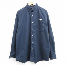 XL★古着 長袖 シャツ メンズ COX ロング丈 ボタンダウン 濃紺 ネイビー 25mar13 中古 トップス