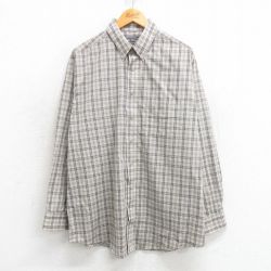 XL★古着 長袖 シャツ メンズ 90年代 90s コットン ボタンダウン 薄ベージュ他 カーキ チェック 25mar13 中古 トップス