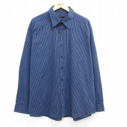 XL★古着 バンヒューセン 長袖 シャツ メンズ 大きいサイズ 紺他 ネイビー ストライプ 25mar14 中古 トップス