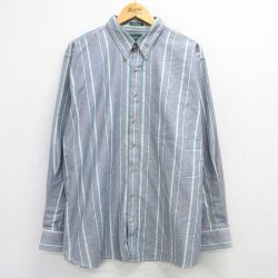XL★古着 マンハッタン 長袖 シャツ メンズ 90年代 90s 大きいサイズ ボタンダウン 緑系他 グリーン ストライプ 25mar14 中古 トップス