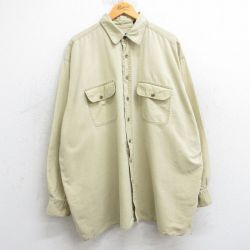 XL★古着 長袖 シャツ メンズ 大きいサイズ ロング丈 コットン 薄黄 イエロー 25mar15 中古 トップス