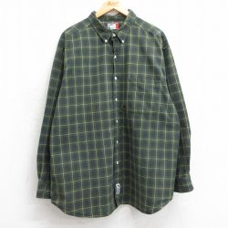 XL★古着 アリゾナジーンズ 長袖 シャツ メンズ 00年代 00s 大きいサイズ ロング丈 コットン ボタンダウン 緑他 グリーン チェック 25mar15 中古 トップス