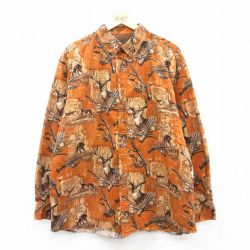 XL★古着 長袖 シャツ メンズ シカ コットン オレンジ他 25mar17 中古 トップス