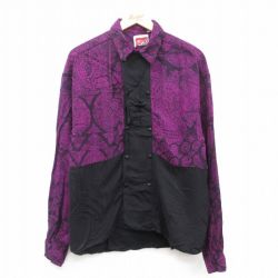 L★古着 長袖 シャツ メンズ 90年代 90s レーヨン 紫他 パープル 25mar17 中古 トップス
