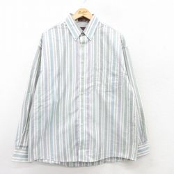 XL★古着 HAGGAR 長袖 シャツ メンズ コットン 白他 ホワイト ストライプ 25mar17 中古 トップス