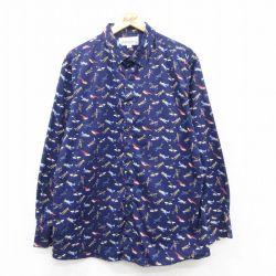 L★古着 長袖 シャツ メンズ 飛行機 コットン 青 ブルー 25mar17 中古 トップス