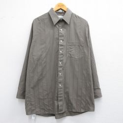 XL★古着 バンヒューセン 長袖 シャツ メンズ 90年代 90s 薄茶 ブラウン ストライプ 25mar17 中古 トップス