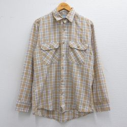 M★古着 長袖 シャツ メンズ 90年代 90s USA製 ベージュ他 カーキ チェック 25mar17 中古 トップス