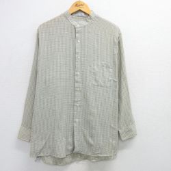 L★古着 バンヒューセン 長袖 シャツ メンズ 90年代 90s ノーカラー ベージュ他 カーキ チェック 【spe】 25mar17 中古 トップス