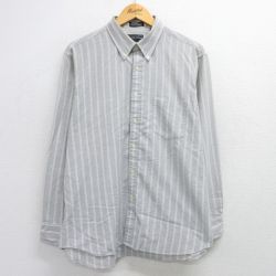 L★古着 長袖 シャツ メンズ 80年代 80s ボタンダウン グレー他 ストライプ 25mar17 中古 トップス