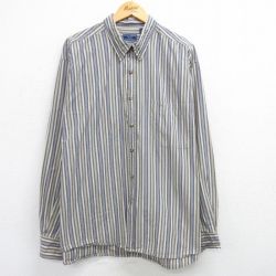 XL★古着 長袖 シャツ メンズ 大きいサイズ コットン ボタンダウン ベージュ他 カーキ ストライプ 25mar17 中古 トップス