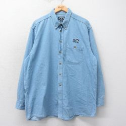 XL★古着 長袖 シャツ メンズ 00年代 00s JACKSON HOLE 大きいサイズ ロング丈 コットン ボタンダウン 紺 ネイビー デニム 25mar18 中古 トップス