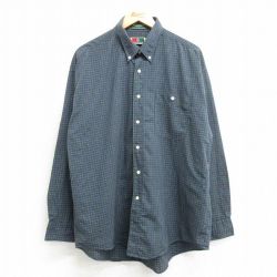 【20%OFF】L★古着 長袖 シャツ メンズ 90年代 90s ボタンダウン 紺他 ネイビー チェック 25mar19 中古 トップス