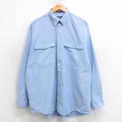 XL★古着 バンヒューセン 長袖 シャツ メンズ 90年代 90s オックスフォード コットン ボタンダウン 薄紺 ネイビー 25mar19 中古 トップス