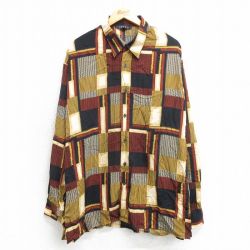 L★古着 長袖 シャツ メンズ ロング丈 茶系他 ブラウン 25mar22 中古 トップス