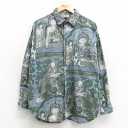 L★古着 長袖 シャツ メンズ 大仏 コットン 緑系他 グリーン 【spe】 25mar22 中古 トップス