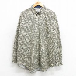 【20%OFF】L★古着 ビューグルボーイ 長袖 シャツ メンズ ロング丈 コットン ボタンダウン ベージュ系他 カーキ 25mar22 中古 トップス