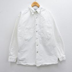 XL★古着 長袖 シャツ メンズ 00年代 00s ロング丈 コットン 白 ホワイト デニム 25mar22 中古 トップス