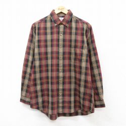 XL★古着 シアーズ 長袖 シャツ メンズ 90年代 90s ボタンダウン エンジ他 チェック 25mar22 中古 トップス