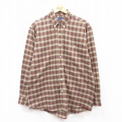 【20%OFF】L★古着 タウンクラフト 長袖 シャツ メンズ 90年代 90s ボタンダウン ベージュ他 カーキ チェック 25mar22 中古 トップス