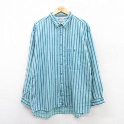 XL★古着 Pier Connection 長袖 シャツ メンズ 00年代 00s コットン 青緑他 ストライプ 25mar22 中古 トップス