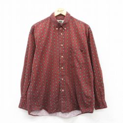 【20%OFF】L★古着 長袖 シャツ メンズ 90年代 90s 総柄 コットン ボタンダウン 赤系他 レッド 25mar24 中古 トップス