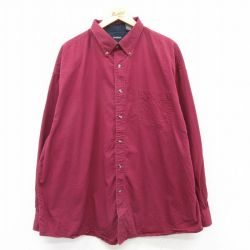 XL★古着 長袖 シャツ メンズ 大きいサイズ コットン ボタンダウン エンジ系 25mar24 中古 トップス
