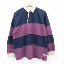 L★古着 長袖 ラガー シャツ メンズ コットン 紺他 ネイビー 25mar26 中古 トップス