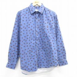 XL★古着 長袖 シャツ メンズ 00年代 00s 総柄 コットン 紺 ネイビー 霜降り他 25mar26 中古 トップス