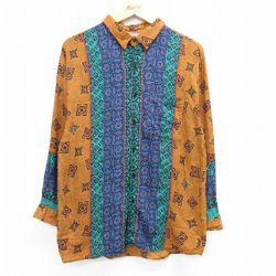 M★古着 長袖 シャツ メンズ 90年代 90s レーヨン USA製 濃茶他 ブラウン 25mar26 中古 トップス