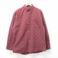 XL★古着 長袖 シャツ メンズ 90年代 90s 総柄 コットン ボタンダウン エンジ 25mar26 中古 トップス