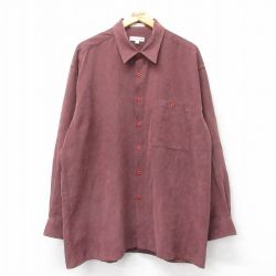 【20%OFF】XL★古着 ピエールカルダン pierre cardin 長袖 シャツ メンズ 90年代 90s スエード調 大きいサイズ エンジ 25mar26 中古 トップス