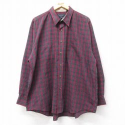 XL★古着 バンヒューセン 長袖 シャツ メンズ 大きいサイズ 濃赤他 レッド チェック 25mar26 中古 トップス