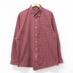 XL★古着 アロー 長袖 シャツ メンズ 大きいサイズ ボタンダウン エンジ他 チェック 25mar26 中古 トップス