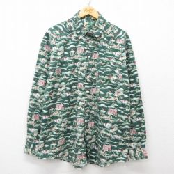 XL★古着 長袖 シャツ メンズ 90年代 90s 家 馬 ロング丈 コットン USA製 緑他 グリーン 25mar28 中古 トップス