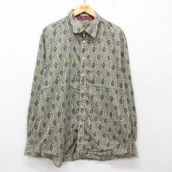 XL★古着 長袖 シャツ メンズ 総柄 コットン 濃緑他 グリーン 25mar28 中古 トップス