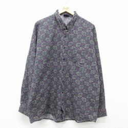 XL★古着 長袖 シャツ メンズ 90年代 90s 総柄 コットン ボタンダウン USA製 紫他 パープル 【spe】 25mar28 中古 トップス