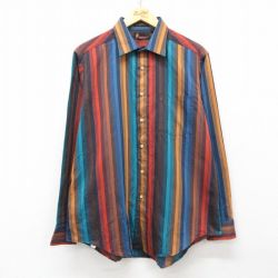 XL★古着 長袖 シャツ メンズ 90年代 90s USA製 茶他 ブラウン ストライプ 【spe】 25mar28 中古 トップス