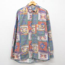 【50%OFF】L★古着 Pier Connection 長袖 シャツ メンズ 90年代 90s ロング丈 コットン 緑他 グリーン 25mar28 中古 トップス