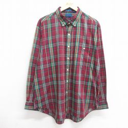 XL★古着 タウンクラフト 長袖 シャツ メンズ 90年代 90s 大きいサイズ ボタンダウン エンジ他 チェック 25mar28 中古 トップス
