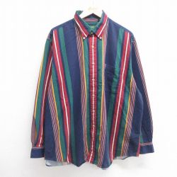【50%OFF】XL★古着 長袖 シャツ メンズ 00年代 00s 大きいサイズ ボタンダウン 紺他 ネイビー ストライプ 25mar28 中古 トップス