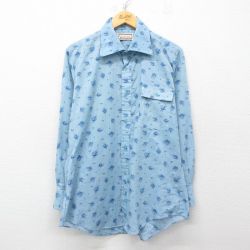 L★古着 長袖 シャツ メンズ 70年代 70s 総柄 薄紺他 ネイビー 25mar29 中古 トップス