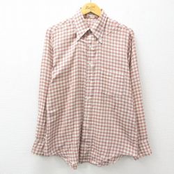 L★古着 バンヒューセン 長袖 シャツ メンズ 70年代 70s ボタンダウン 茶他 ブラウン チェック 25mar31 中古 トップス