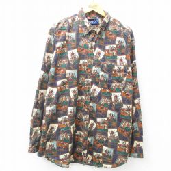 【50%OFF】XL★古着 長袖 シャツ メンズ 乗馬 大きいサイズ ロング丈 コットン ボタンダウン 紺他 ネイビー 【spe】 25mar31 中古 トップス