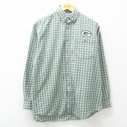 XL★古着 長袖 シャツ メンズ 00年代 00s NFL グリーンベイパッカーズ コットン ボタンダウン 緑他 グリーン チェック アメフト スーパーボウル 25mar31 中古 トップス