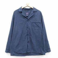 【50%OFF】XL★古着 STAFFORD 長袖 パジャマ シャツ メンズ 開襟 オープンカラー 紺他 ネイビー 25mar31 中古 トップス