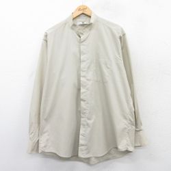 【50%OFF】XL★古着 長袖 シャツ メンズ スタンドカラー 薄ベージュ カーキ 25mar31 中古 トップス