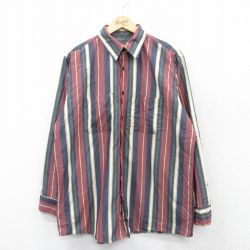 XL★古着 レッドキャップ 長袖 シャツ メンズ 90年代 90s USA製 エンジ他 ストライプ 【spe】 25mar31 中古 トップス