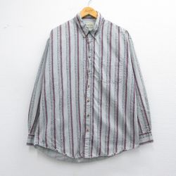 【50%OFF】XL★古着 セントジョンズベイ 長袖 シャツ メンズ 90年代 90s コットン ボタンダウン グレー他 ストライプ 25mar31 中古 トップス