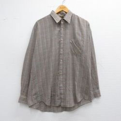 【50%OFF】L★古着 長袖 シャツ メンズ 80年代 80s 薄茶他 ブラウン チェック 25mar31 中古 トップス